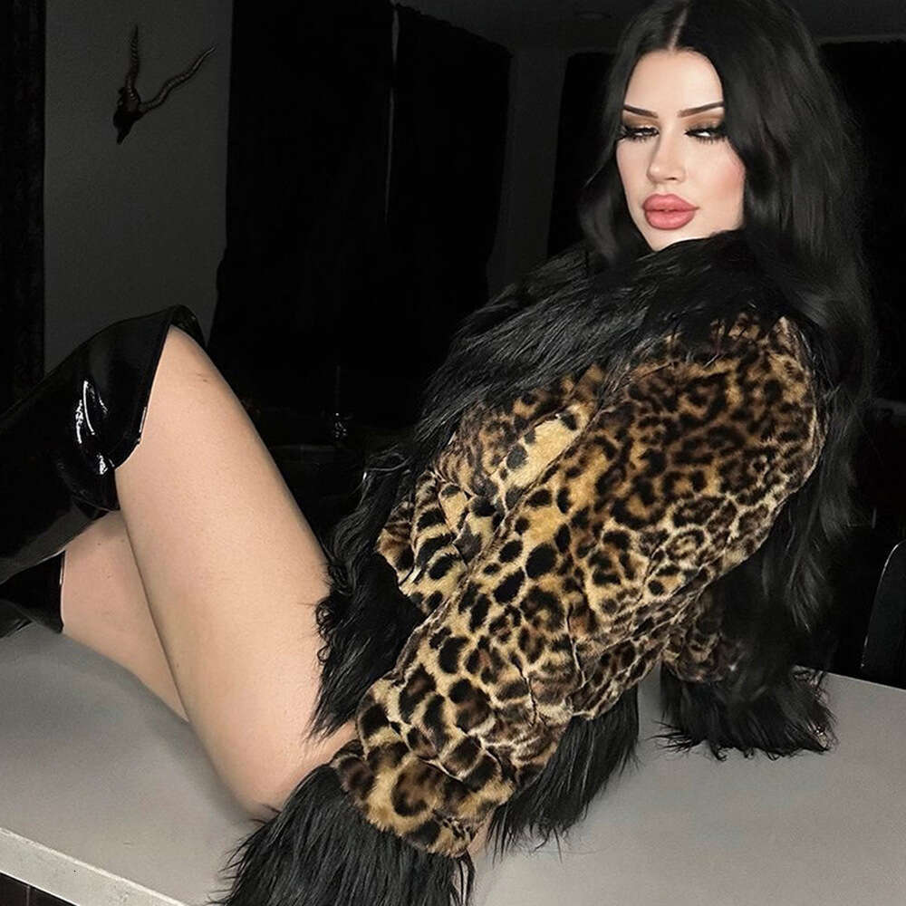 Autumn Winter European And American Parties, Spicy Girls, Socialite Style Short Style, V-Neck Sexy Leopard Print Fur Coat, Women's Fashion Qualit