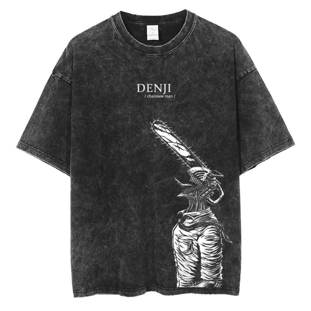 Anime Chainsaw Man Acid Tshirt Retro Vintage Washed Printed Graphic T Shirt Women Harajuku Cotton Casual Short Sleeve Tshirt W241216