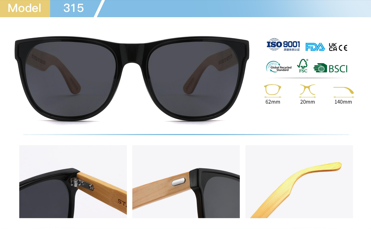 Fashion sunglasses Wayfarers Polarized glasses and Classic Style Stylish HD Lenses Polarized Optical Glass Lenses toprb PC frame wooden glasses feet