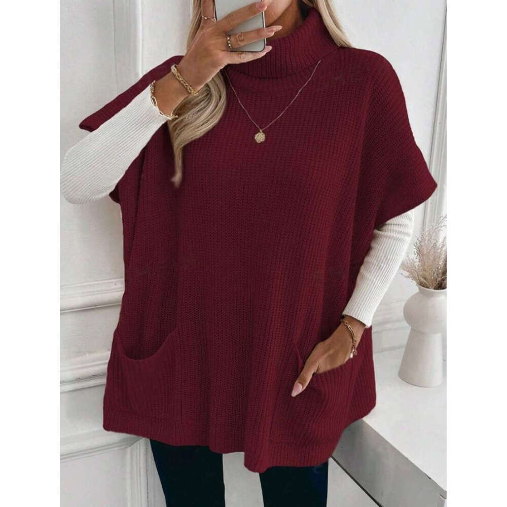 New Autumn Clothes From Europe And America, Women's Knitted Sweaters, Popular High Necked Loose Pockets