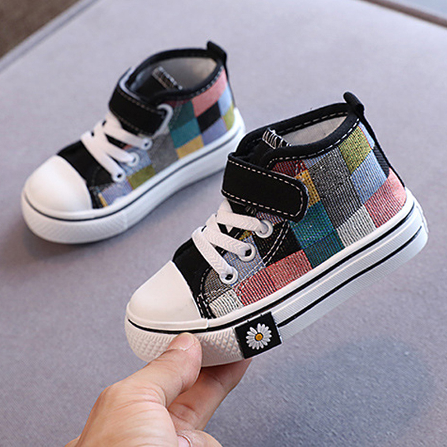Children Canvas Shoes 2025 Spring Fashion Kids Britain Breathable Assorted Happysteps Casual Girls High-top Lattice Sneaker Sizes US 5C-1Y