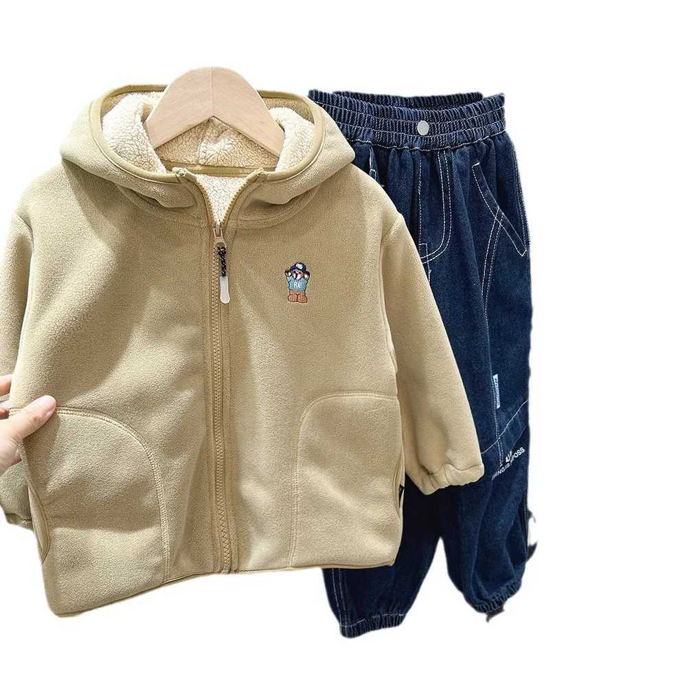 Autumn Winter 2024 Childrens Boys Outerwear Zipper Hooded Thick Lamb Fleece Kids Boys Jacket Velvet Warm 3-10 Years Boys CoatXJ241214