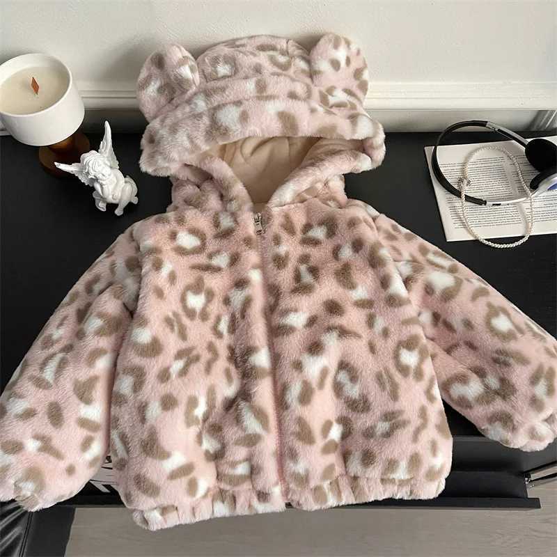 Childrens Coats Leopard Print and Fleece Hooded Coat Padded Girls Outerwear Baby Girl Winter Clothes Baby Girl JacketXJ241214