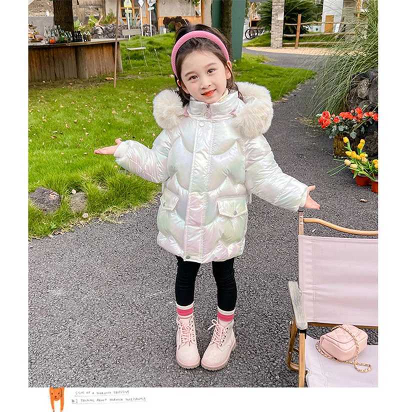 New Girls Shiny Jackets Winter Kids Warm Coats Children Snowsuit Thick Hooded Outerwear Teenage Cotton Clothes Parkas 3-10 YearsXJ241214