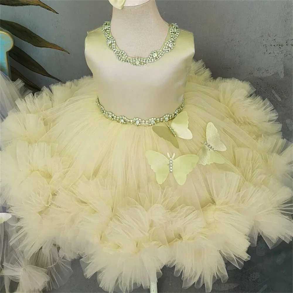 Girl's Dresses Customized Butterfly Flower Girl Dress Puffy Ruffles Child Baby Girl Wedding Bridesmaid Birthday Party First Communion Ball Gown H