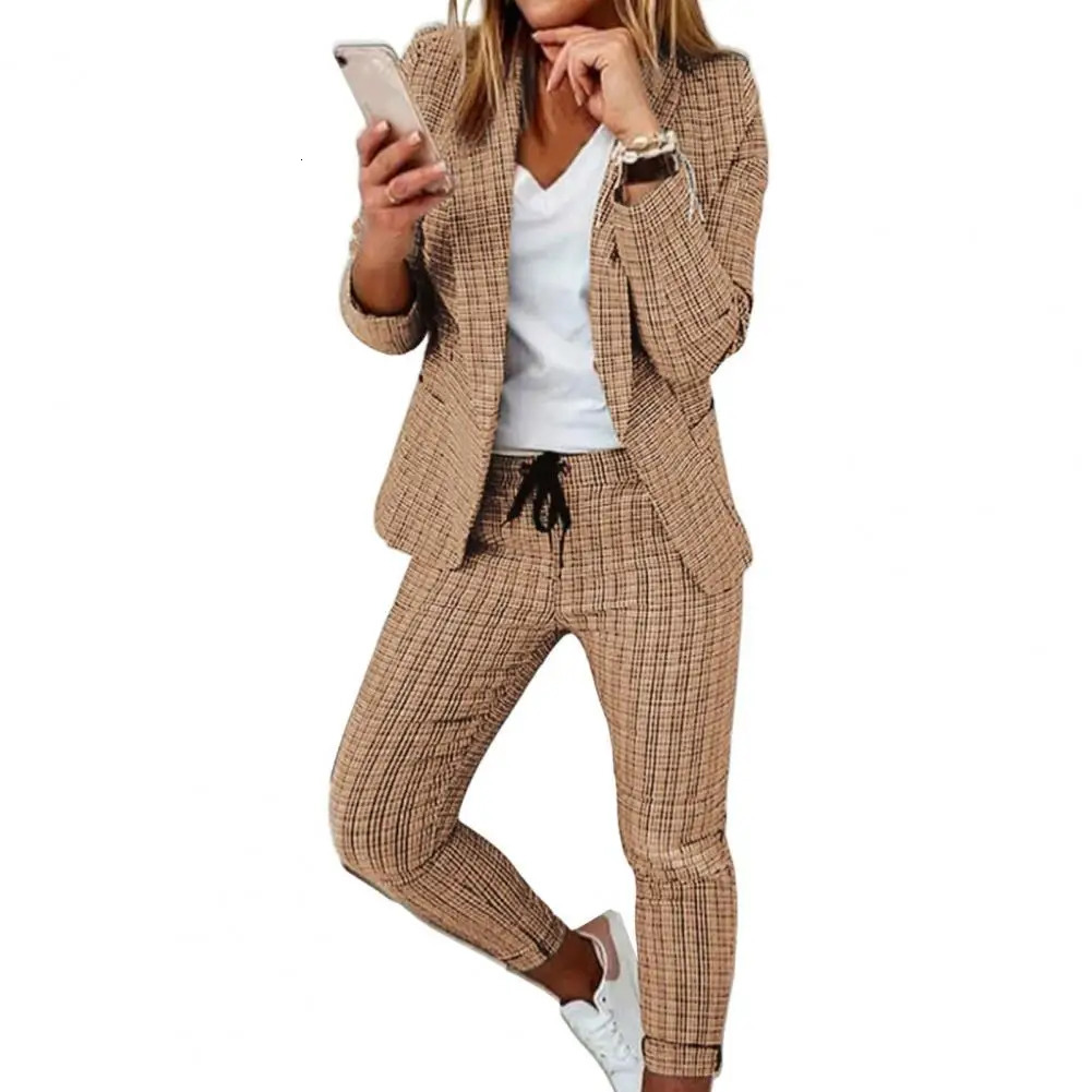 Womens ultrathin fit twopiece open seam womens jacket pants set OL style business travel 241212