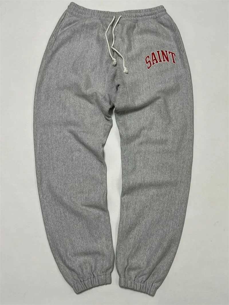 24ss SAINT MICHAEL Mens 1 1 High Quality Cracked Retro Printed SAINT Sports Pants Oversized Sportswear Set X241216