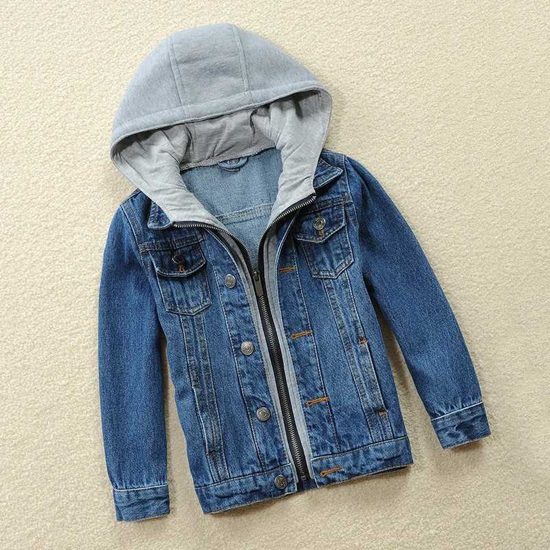 3-14Years Baby Boys Girls Hooded Jeans Coats Kids Solid Color Denim Jacket Children Long Sleeves Zipper Vintage OutwearXJ241214