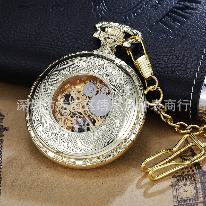 Flip cover skeletonized mechanical pocket watch vintage necklace watch dial diameter 48mm thickness 10mm men and women student pocket watch 005