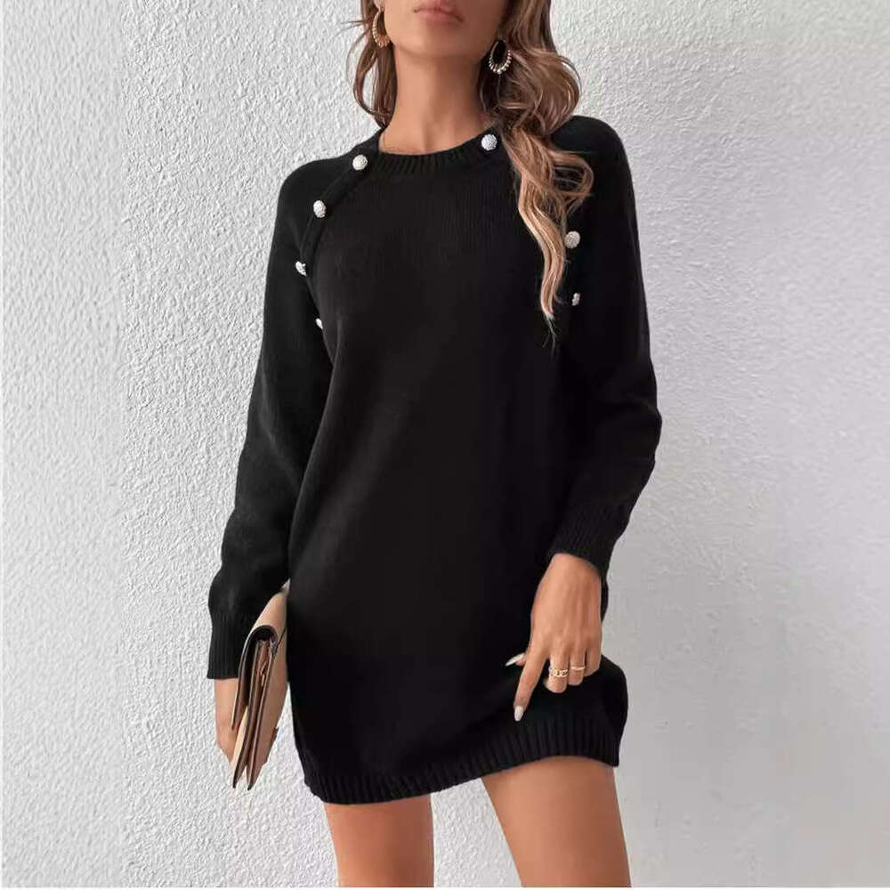 European American New And Winter Clean Color Round Neck Knitted Short Long Sleeved Clothes For Women In Autumn