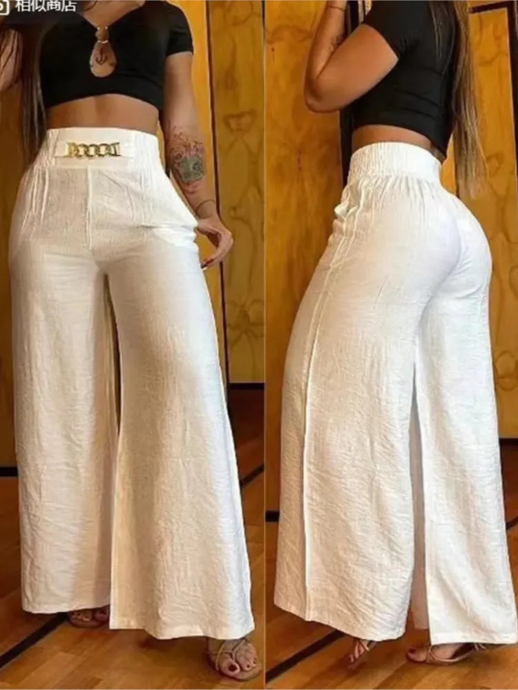 Womens casual long Trouser fashionable solid office womens high waisted Flared Pants clothing 2023 elegant 241212