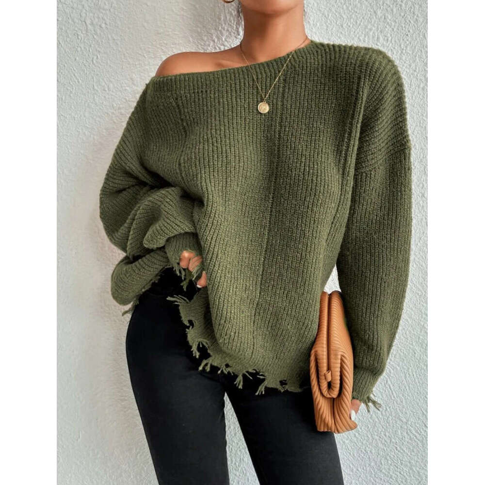 European And American Versatile Knitted Pullover Sweater Cross-Border Women's Fashion Tassel Solid Color Autumn Clothes For Women