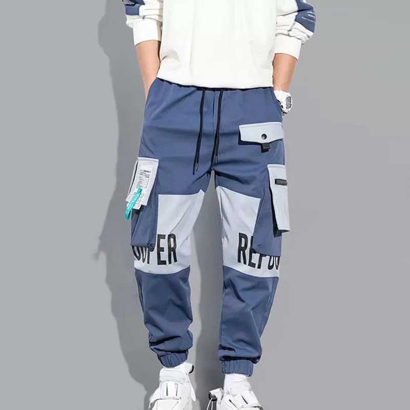 Men Drawstring Casual Pants Ribbon Tassel Pocket Hip Hop Joggers Cargo Pants Workout Sweatpants Trousers Sweatpants Streetwear X2503191