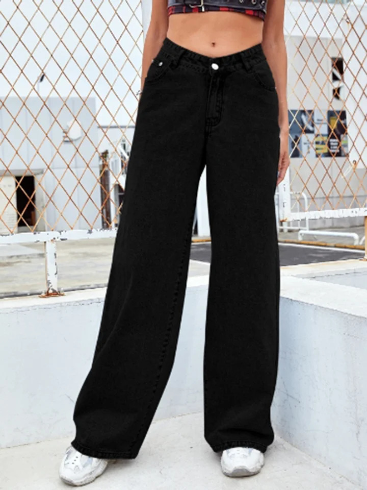 High Waist Light Blue Pocket Jeans Street Simple Casual Autumn Spring Straight Leg Pants 241212