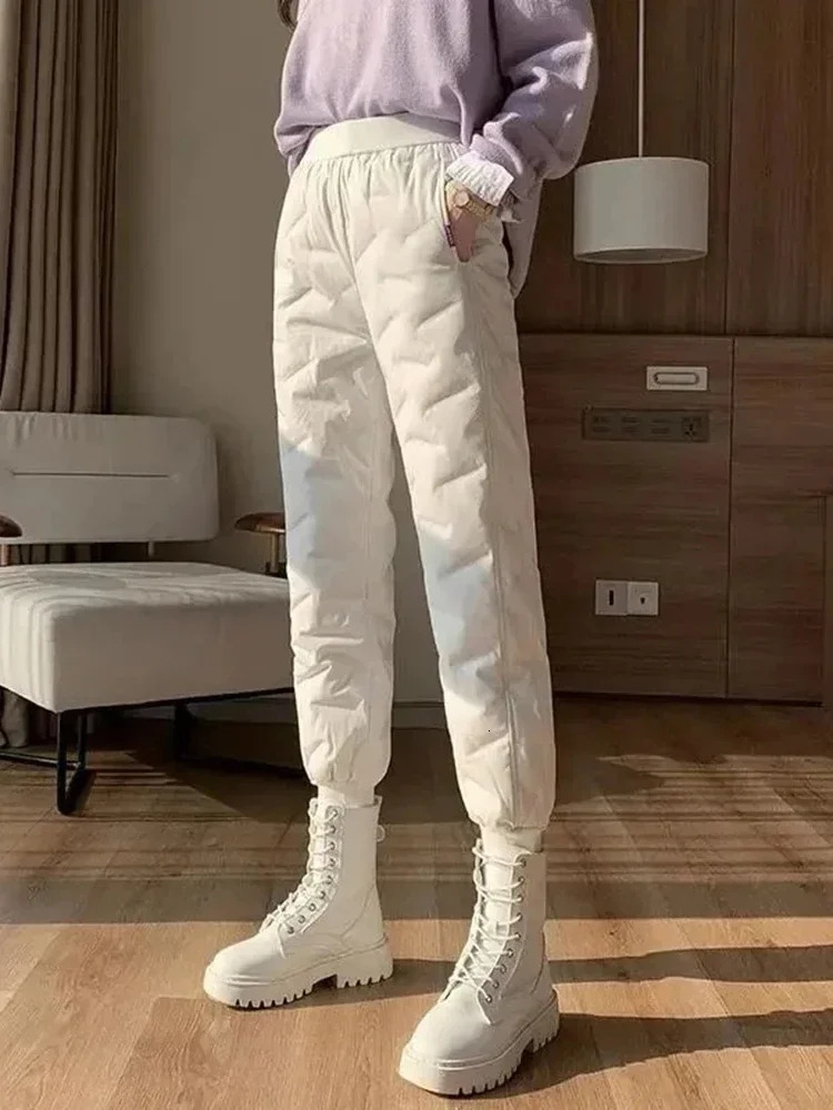 Winter cotton thick warm pants for women Bloomer casual chiffon high waisted Pantalones autumn Sportnie Trouser 241212