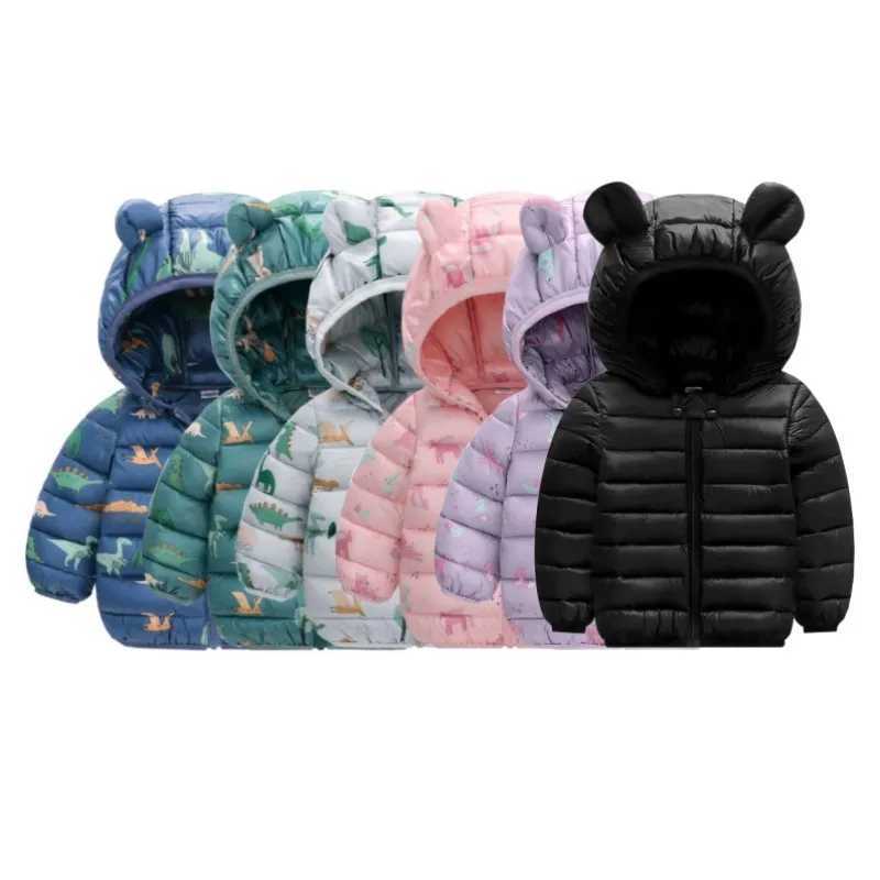 Kids Boy Lightweight Down Jacket Girl Baby Dinosaur Outerwear Hooded Coat Autumn Winter Clothes Christmas Birthday GiftsXJ241214