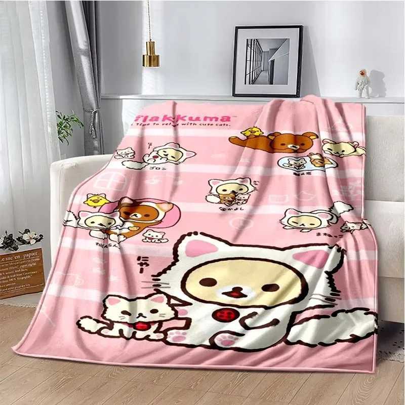 Cartoon Rilakkuma Anime Girls Throws Blanket for Baby Hiking Picnic Bed Super Soft Cute kawaii Flannel Blanket birthday giftC241216