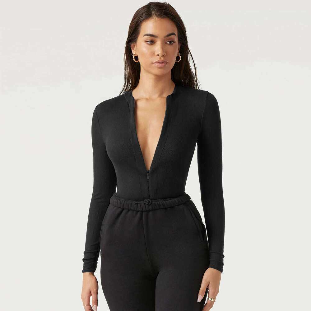 European And American Women's Tight Knit Sweater, Jumpsuit, Versatile Zipper Top, Three Part Pants Wholesale, Fashionable Quality, Classic
