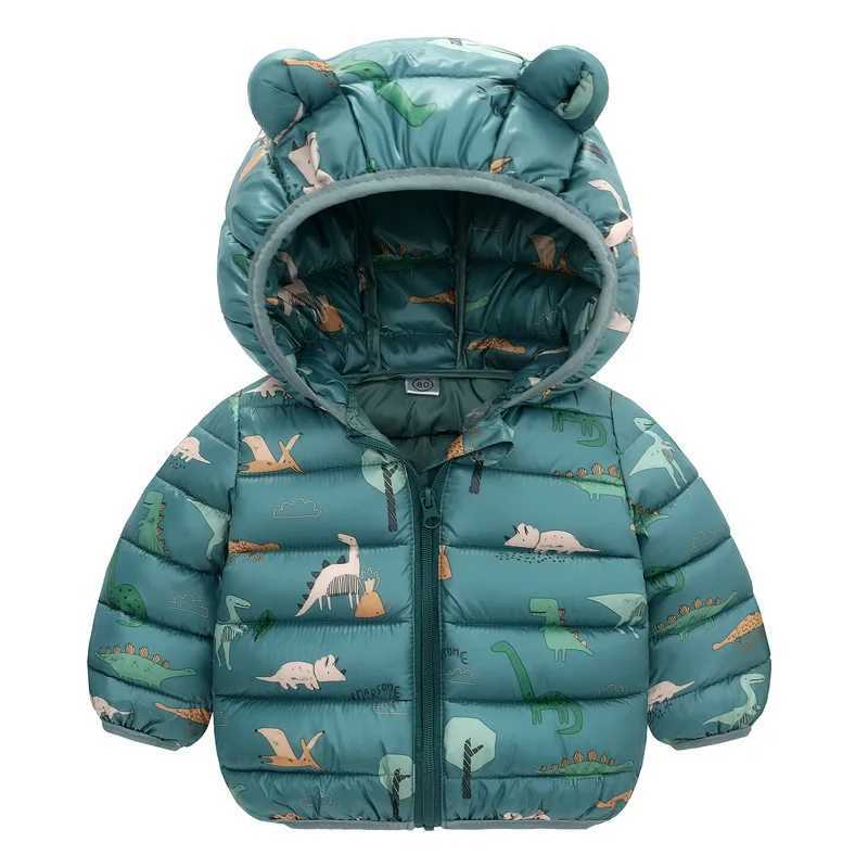 1 2 3 4 5 6 Years Baby Kids Jacket Autumn Winter Boys Full Print Dinosaur Thick Hooded Coat For Girls Warm Down OutwearXJ241214