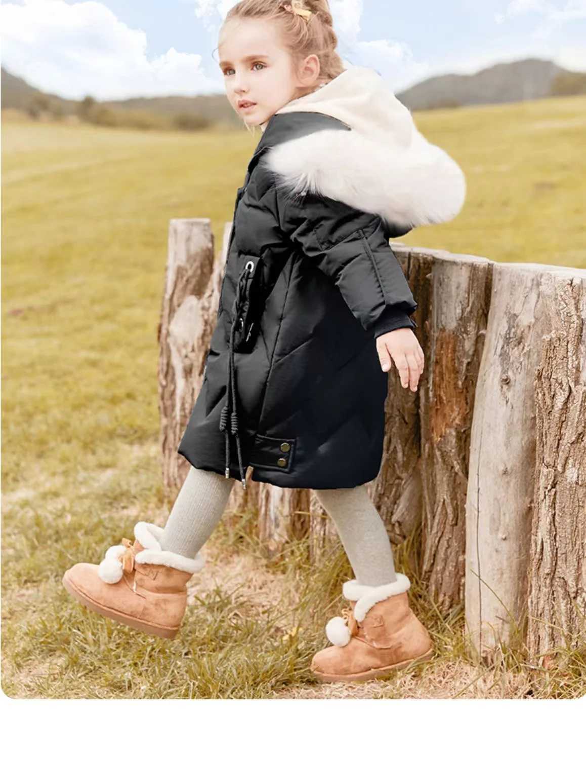 Girls 4-12 years old down padded jacket 2024 new winter medium long coat children foreign sle padded jacket winter outerwearXJ241214