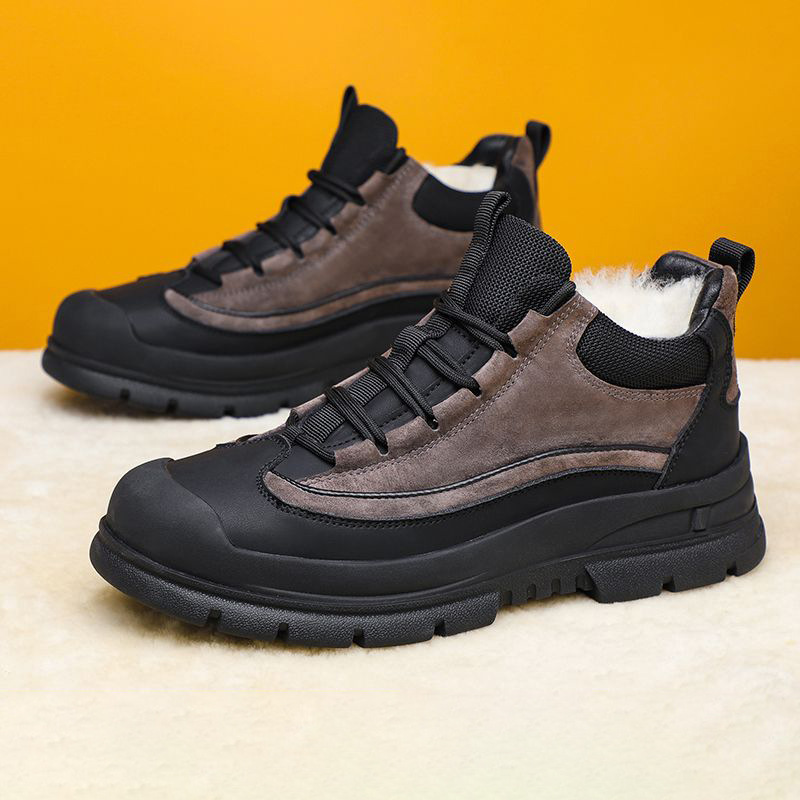 Men Sports Shoes Fashion High-top Design Winter Fleece Warm Wear-resistant Short Boots Thick Sole Sneakers Triple Grey Light Tan Free shipping