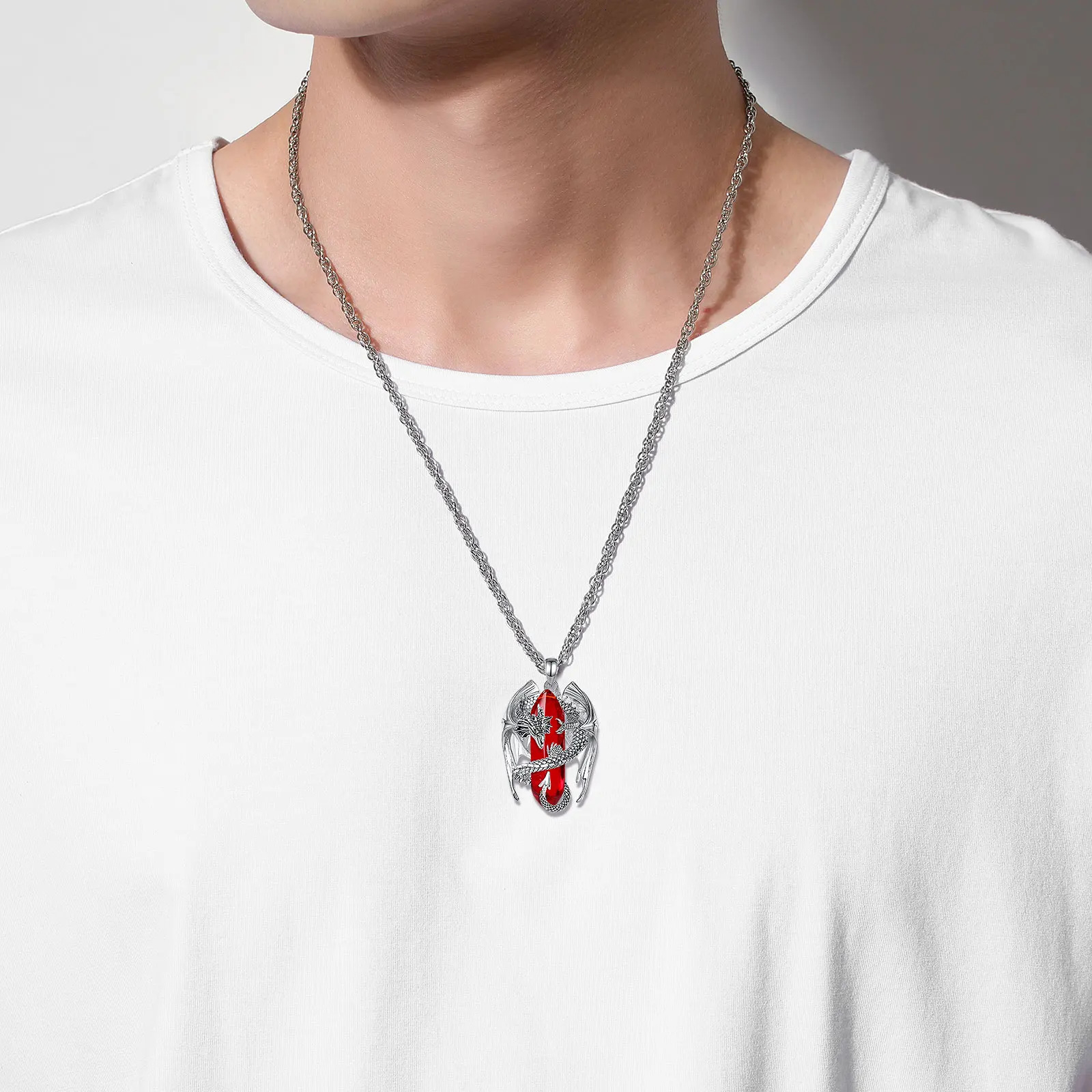 Eudora Dragon Hexagonal Natural Cardelian Prism Necklace Punk Treatment Stone Pendant Mens Exquisite Jewelry 241216