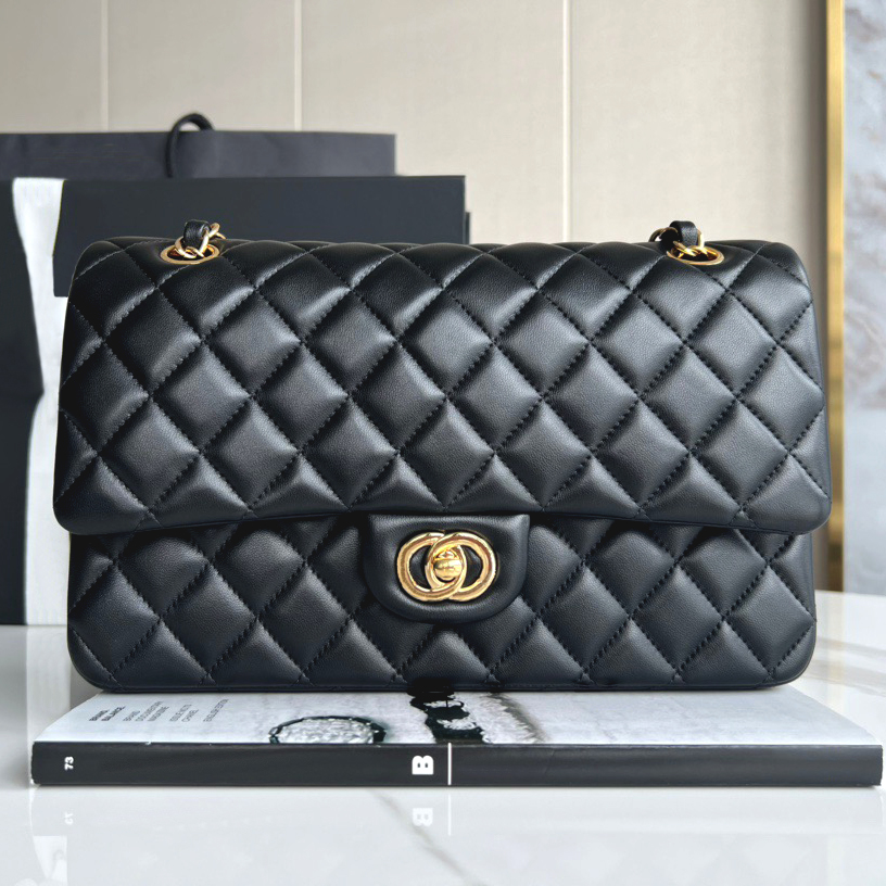 With Box Designer Bag Sheepskin Women's Bag Classic Fashion Flap Luxury Handbag Gold Chain Leather Double Letter Check Solid Leather Waist Bag Square Stripe Bag