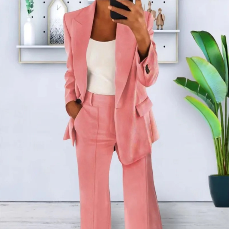 Autumn Winter Suit 2 Piece Set Outfit Long Sleeve Jacket Coat HighWaisted Trousers Business Office Ladies Pant Sets 241212