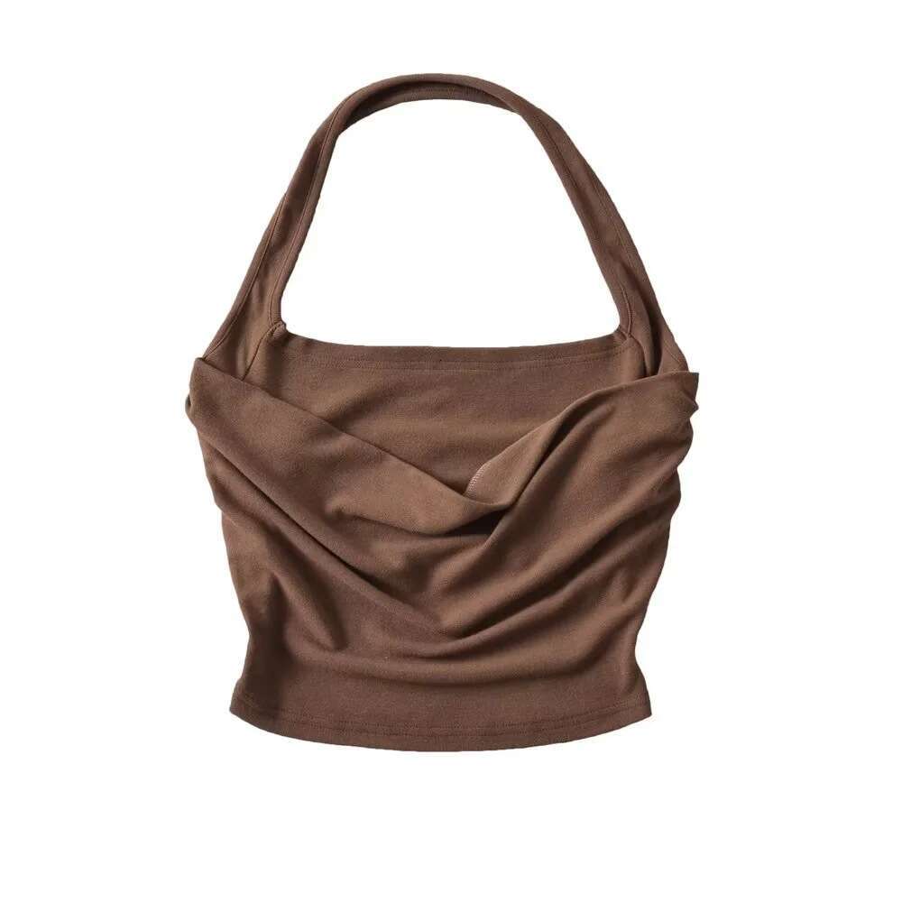 Swinging collar hanging neck vest for women in summer 2024, sexy hot girls, backless elastic slim fit, solid color small tank top, 2024 temperament ve