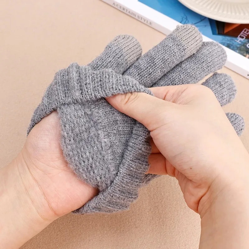 Mens Warm Full Finger Gloves Winter Touch Screen Plus Wool Thick Knitted Bicycle Driving 241212