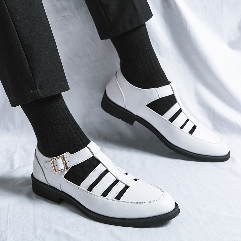 2024 Summer New Fashion Breathable Leather Garden Men's Outdoor Casual Driving Italy Style White Shoes Black