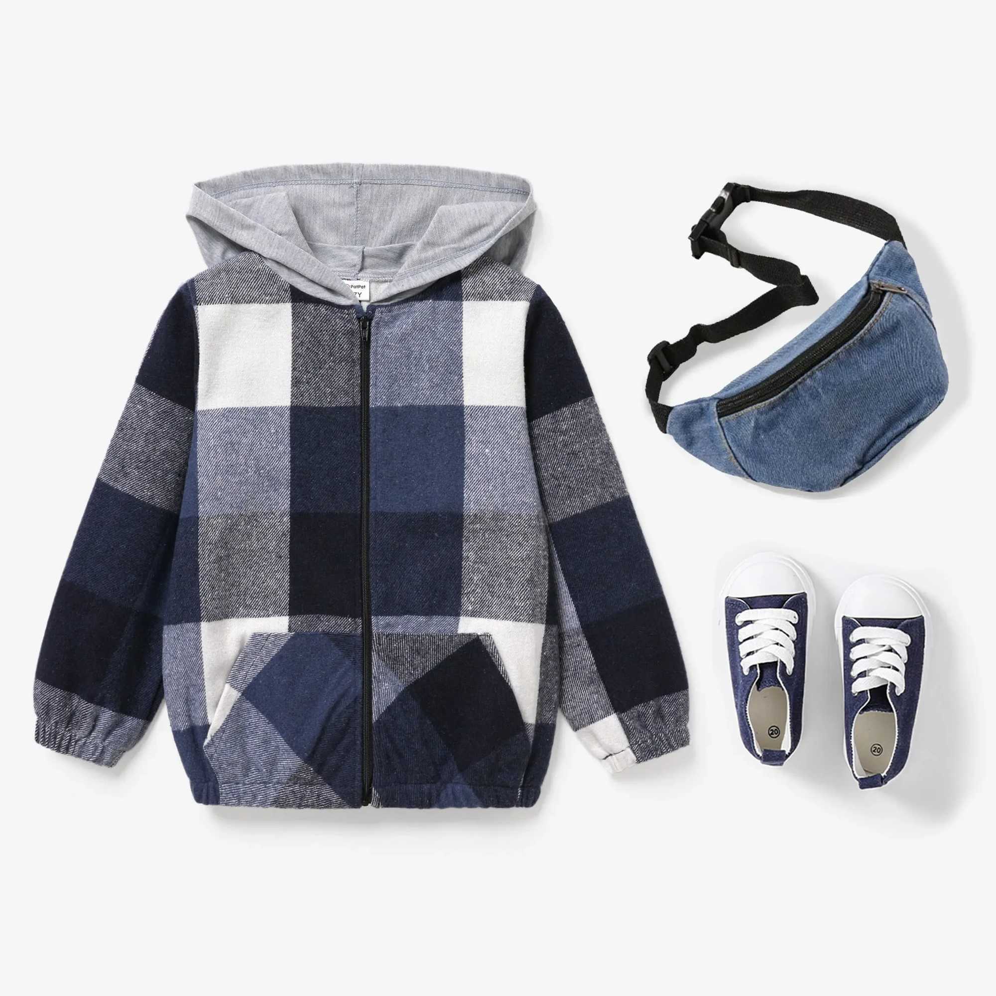 Kid Boy Casual Plaid Pattern Hooded Jacket Soft and Comfortable Perfect for Outings and Daily Wear Basic SleXJ241214