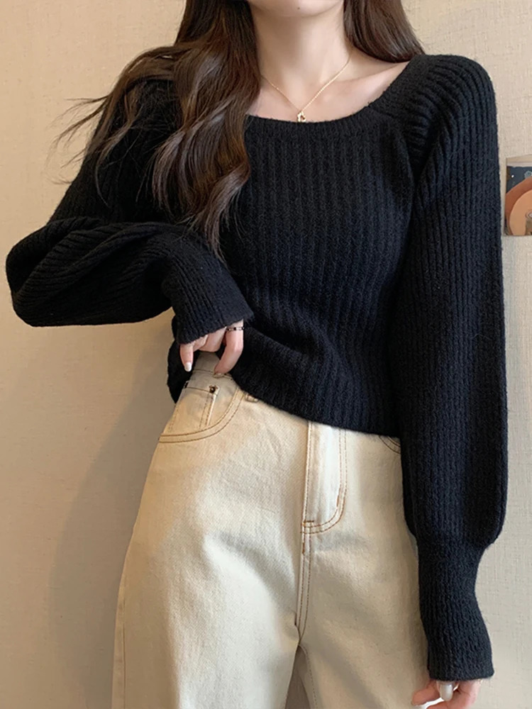 Autumn and winter loose womens sweater casual soft long sleeved fluffy jumper knitted basic top 241211