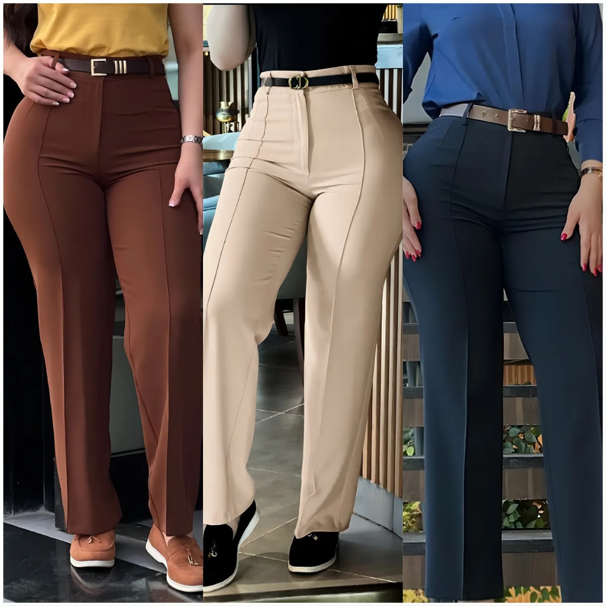 Womens elegant high waisted solid pants short sleeved autumn casual straight three person office womens black suit long 241212