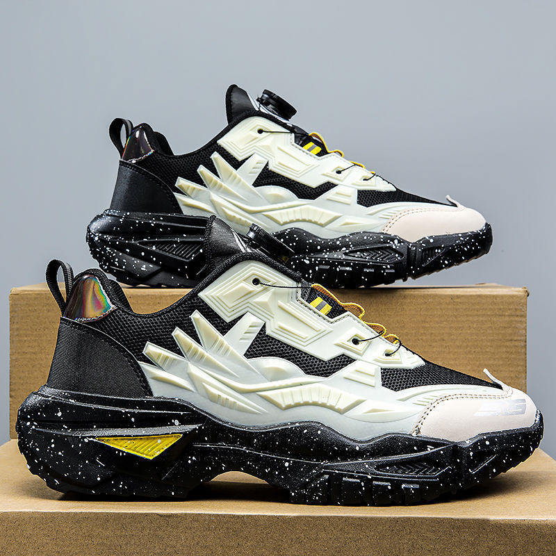 Men's Shoes Spring New Mesh Sports Shoes Men's Running Casual Shoes Increase High Purity Black Everything Daddy Tide Shoes