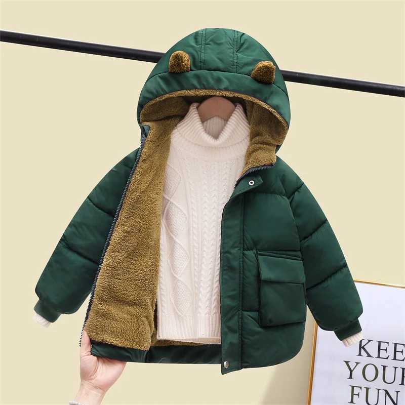 Childrens Down Cotton Coat Boys Padded Thickened Casual Jacket Winter New Girls Warm Cute Solid Color Clothing 2-6 YearsXJ241214