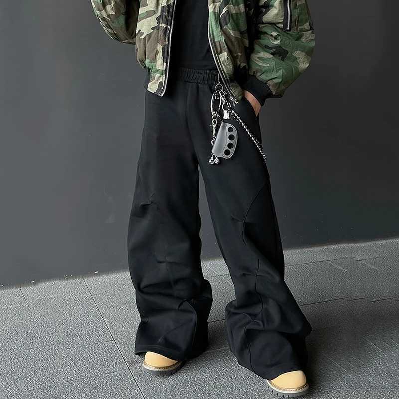 PFNW autumn mens casual sports pants with pleated solid color elastic waist straight bottom wide leg mens tight pants 12C1953 X241216
