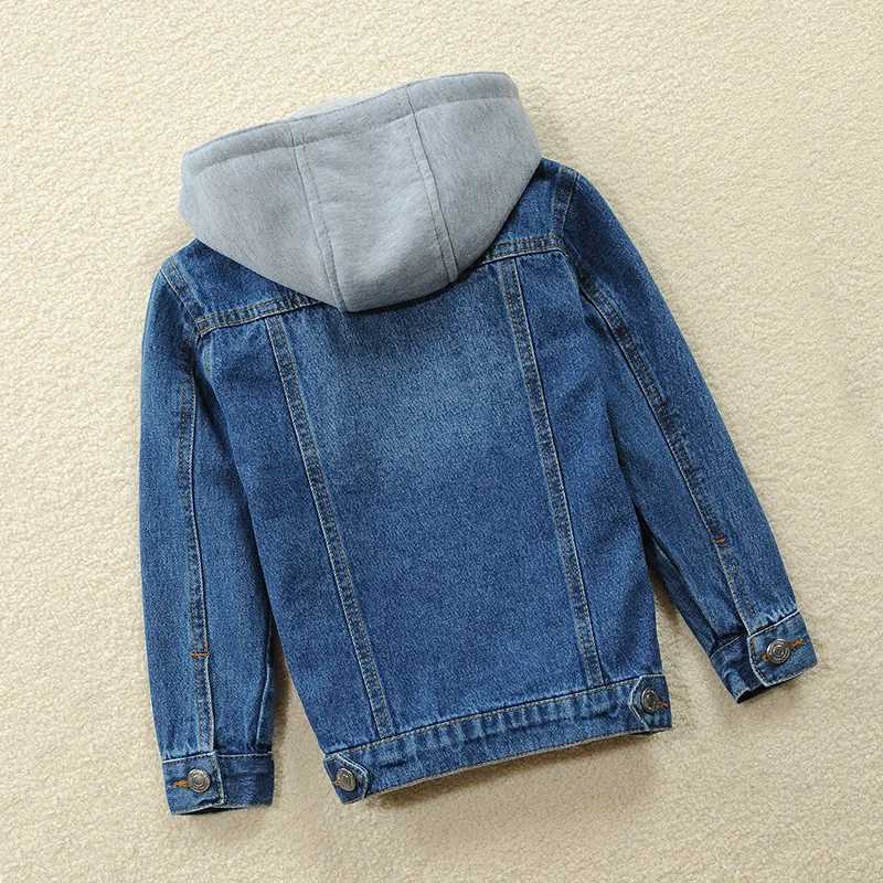 3-14Years Baby Boys Girls Hooded Jeans Coats Kids Solid Color Denim Jacket Children Long Sleeves Zipper Vintage OutwearXJ241214