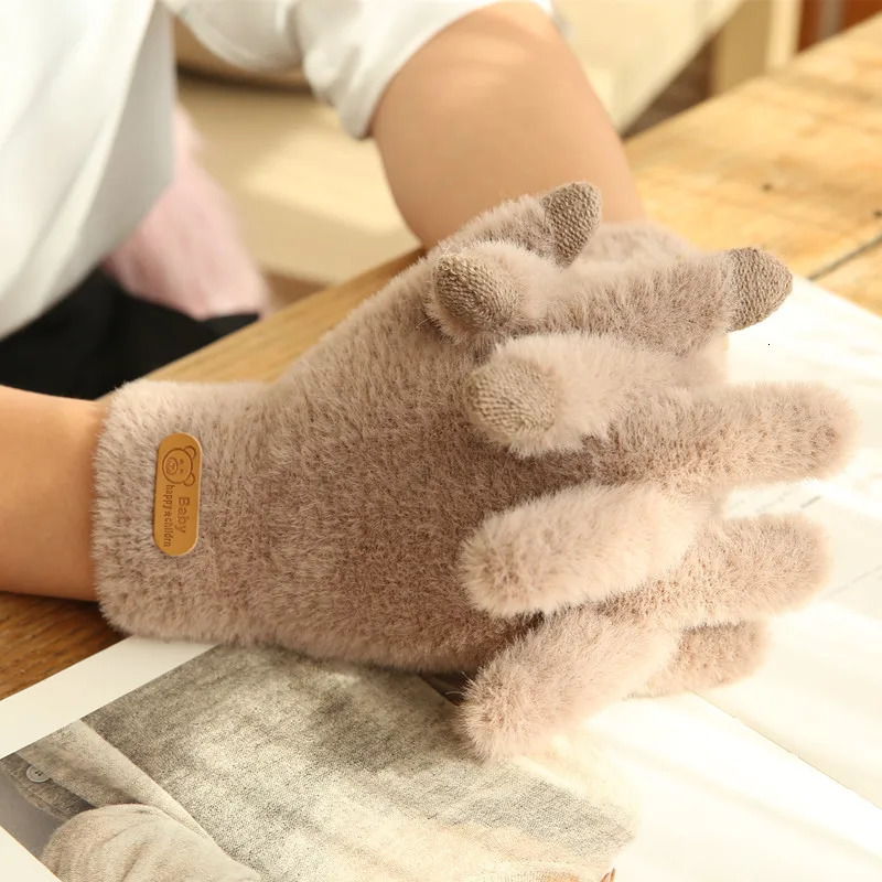 Knitted gloves for winter warmth thick screen fur mobile phones tablets computer pads cashmere and wool 241212
