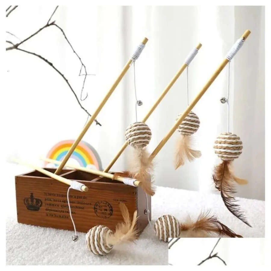 Funny Stick Interactive Kitten Wood Wand Feather Bell Fish Rat Doll Catcher Teaser Exercise For Indoor Animal Cher Drop Delivery Home Dhjw5