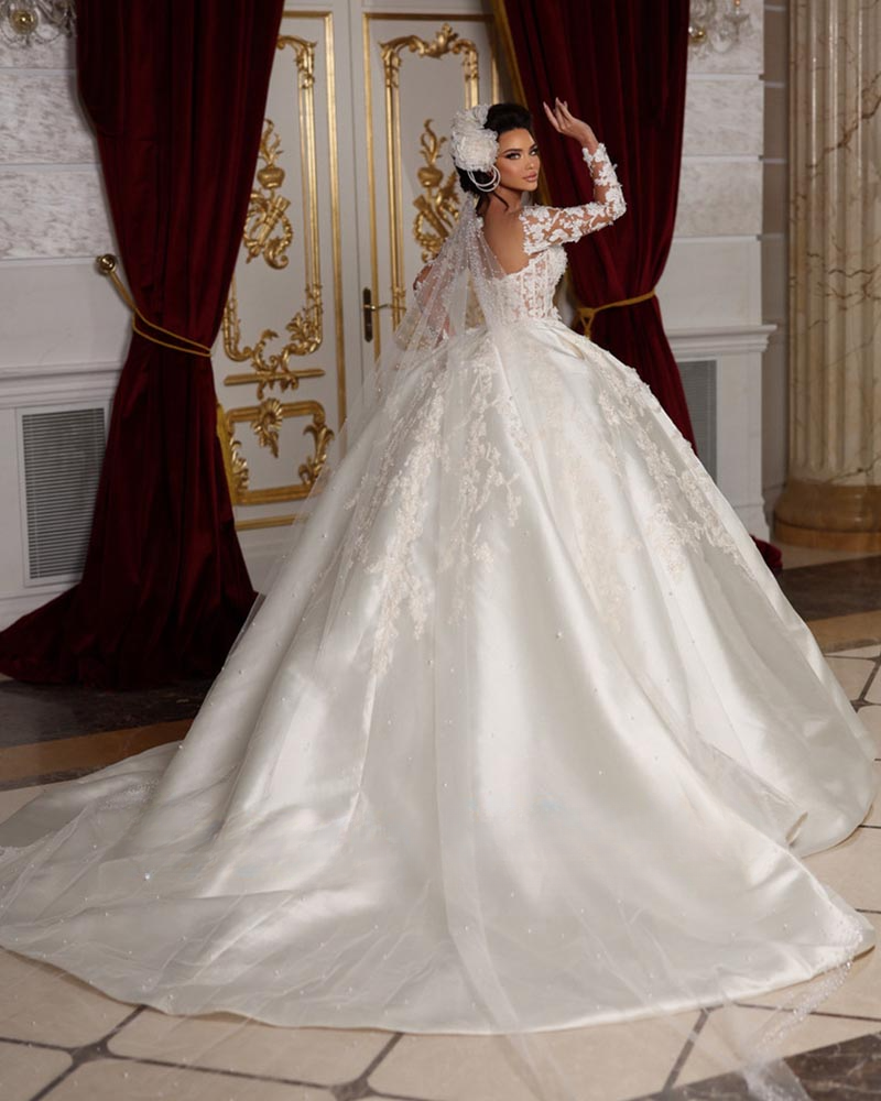 Romantic Ball Gown Wedding Dresses 2024 Sweetheart with Lace Appliques Beaded Bridal Dress Detachable Sleeve Tulle vestidos de novia 05