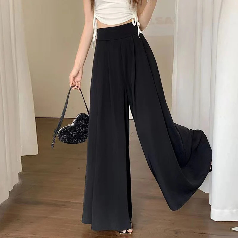 Straight Large Hem Wide Leg Pants Casual Basic High Waisted Suit Office Lady Trousers Trend Solid Elegant Womens Clothing 241212