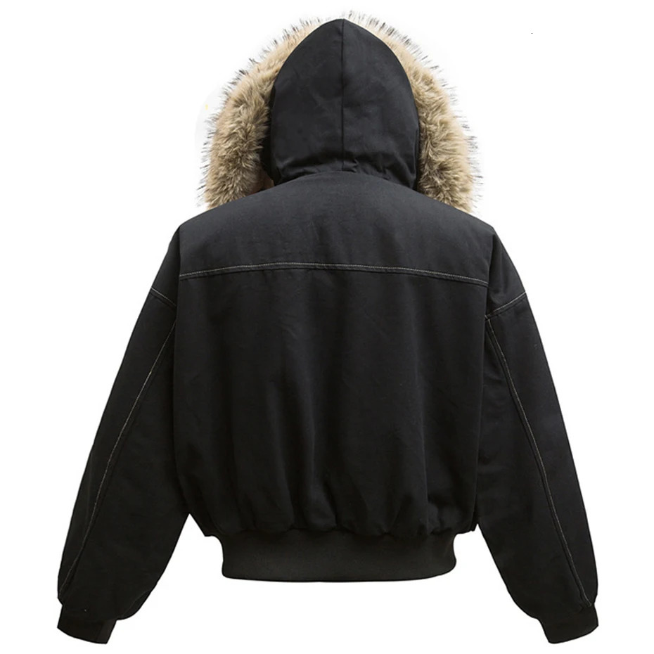 Winter Jackets Fur Collar Parkas Coat Men Vintage Thicken Fleece Warm Streetwear Harajuku Hip Hop Padded Outwear 241216