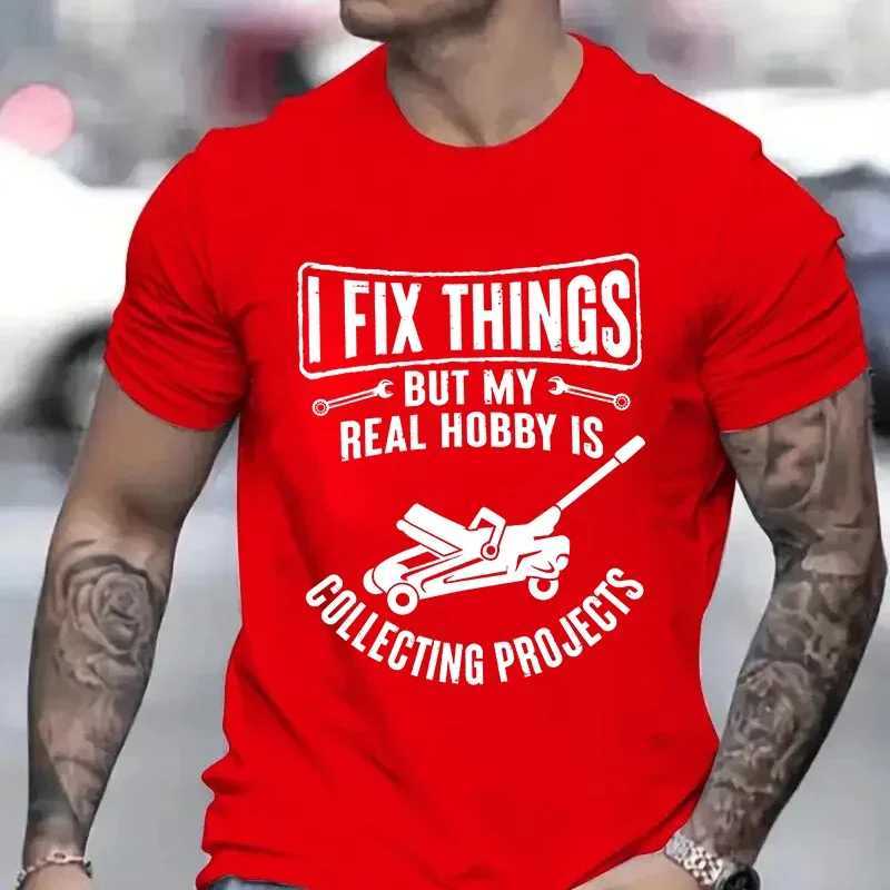Mens Mechanic Funny Tee Shirt I Fix Things Collecting Objects Humor Tshirts for Him Garage Job Occupational Mechanics Tee Tops W241216