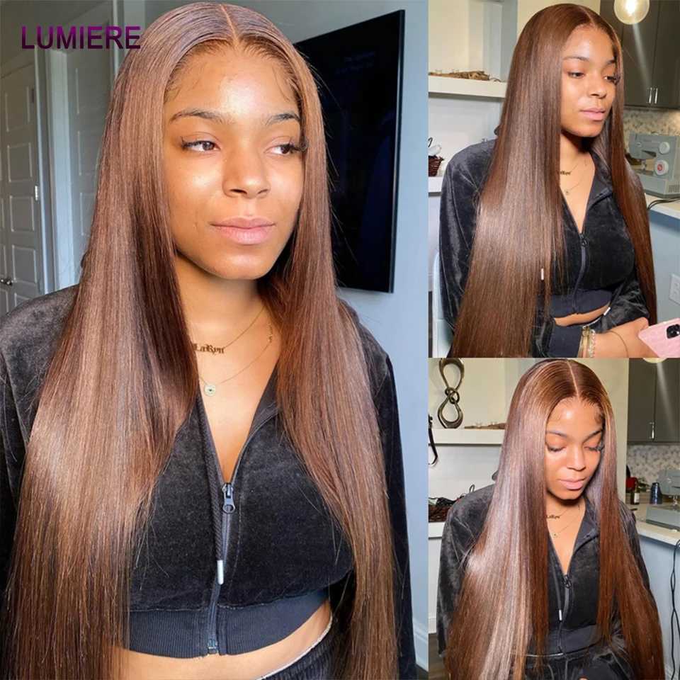 #4Chocolate Dark Brown Bone Straight Human Hair Weave Bundle Deal with Clo Forntal HD Lace Ombre Colored Bundle With CloXJ250120