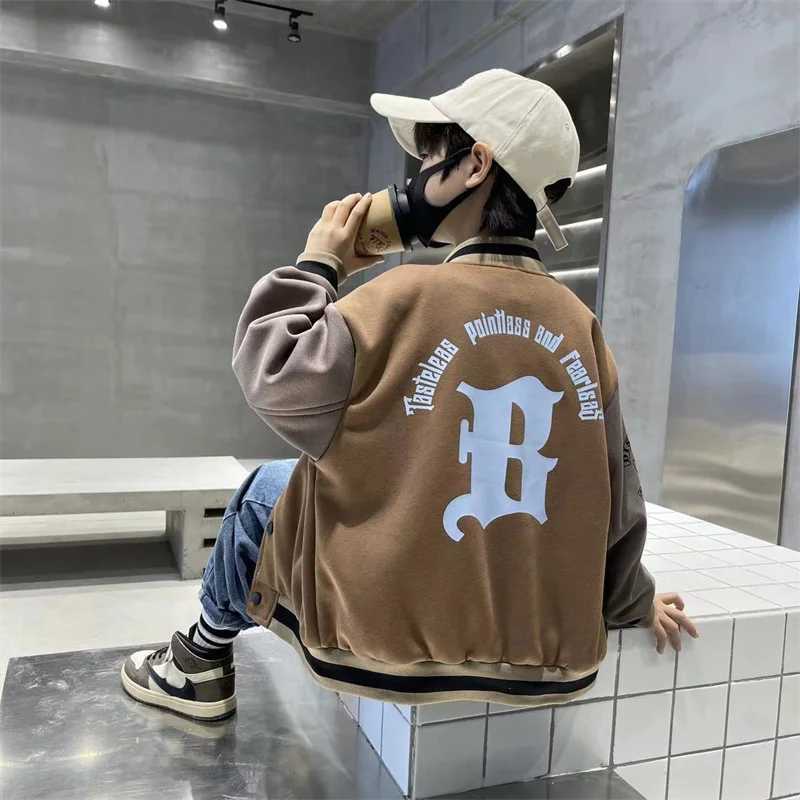 Autumn Spring Baseball Jackets Boys Girls Trends Letters Loose Casual Tops Kids Single Breasted Coats Teenager Fashion ClothingXJ241214