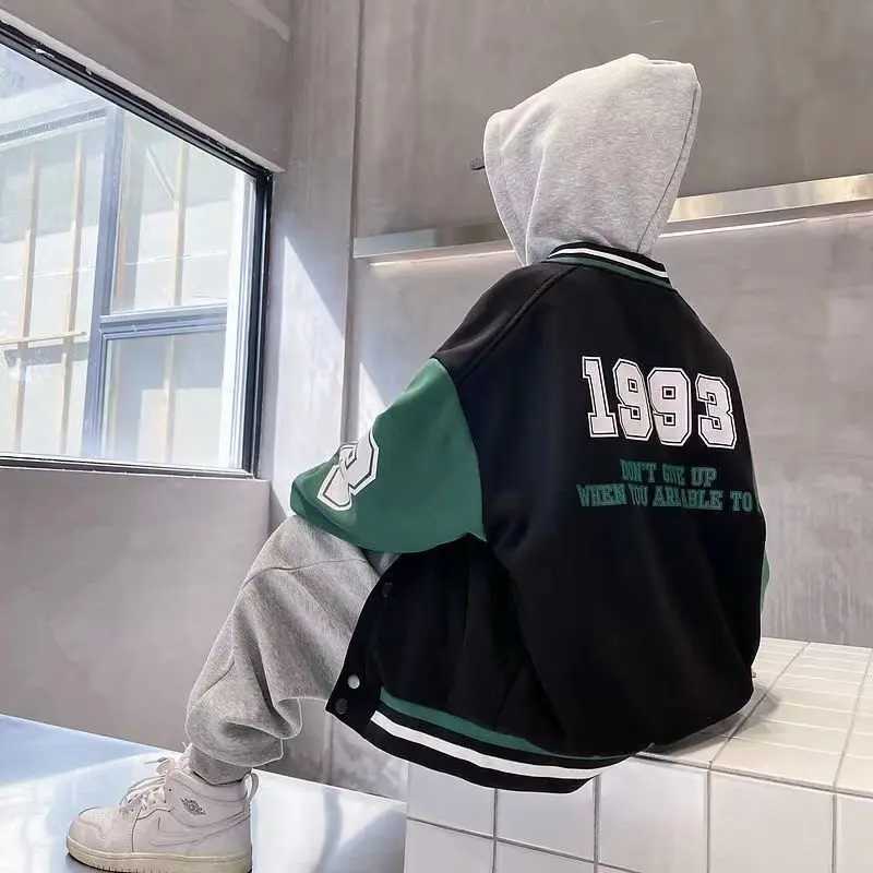2024 New Childrens Baseball Jacket Boy Bomber Jacket Spring And Autumn Cool Boy Coat Kids Letter Print Outerwear 3-14YXJ241214