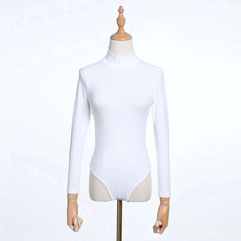 European and American INS solid color small high neck slim fit sexy big backless T-shirt women's versatile long sleeved base jumpsuit 2024 new ca