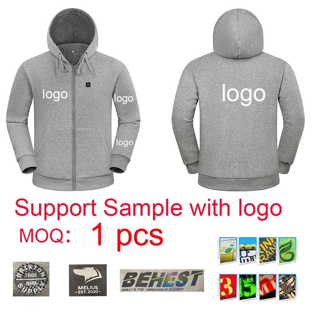100% pure cotton far-infrared USB battery powered mens hoodie jacket sweater 241214