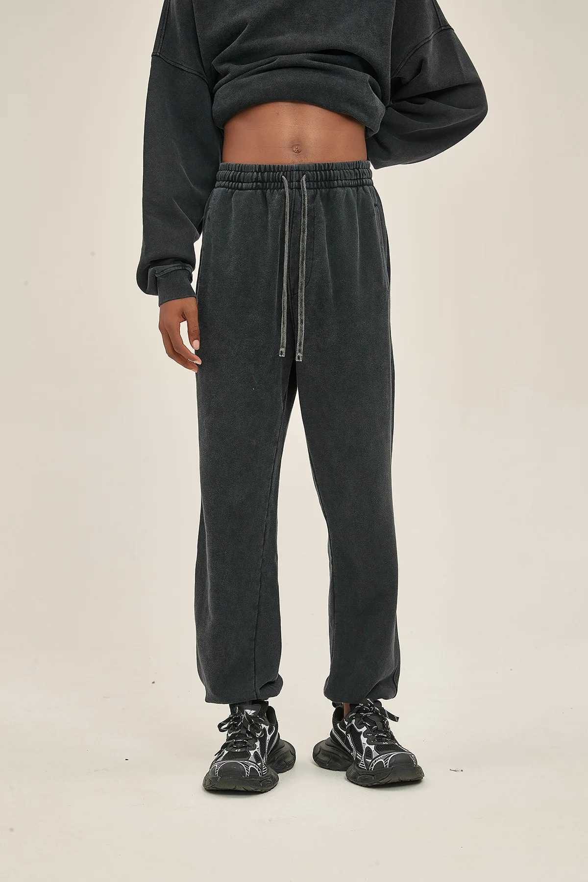 420g mens plus size 100% cotton pickled casual pants jogging sports mens high-quality retro washed sports pants X241216